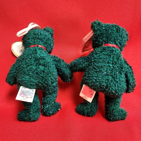 Holiday Green Teddy Ty Jingle Beanies Set of 2 Plush Christmas Ornaments 2004 - Picture 2 of 12